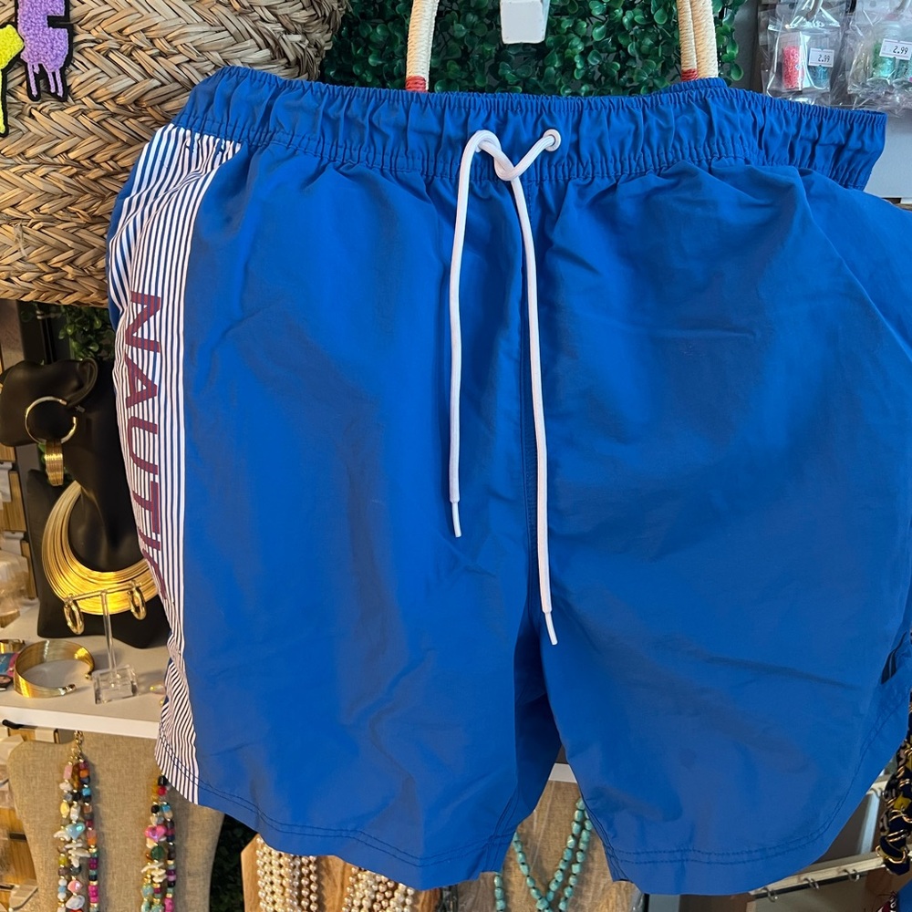 Nautica Blue Swim Trunks Quick-Dry Elastic Waist